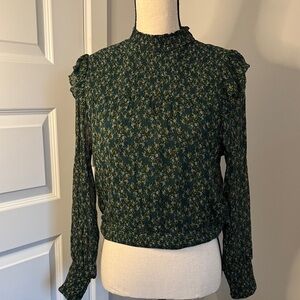Free People Dark Green Floral Blouse